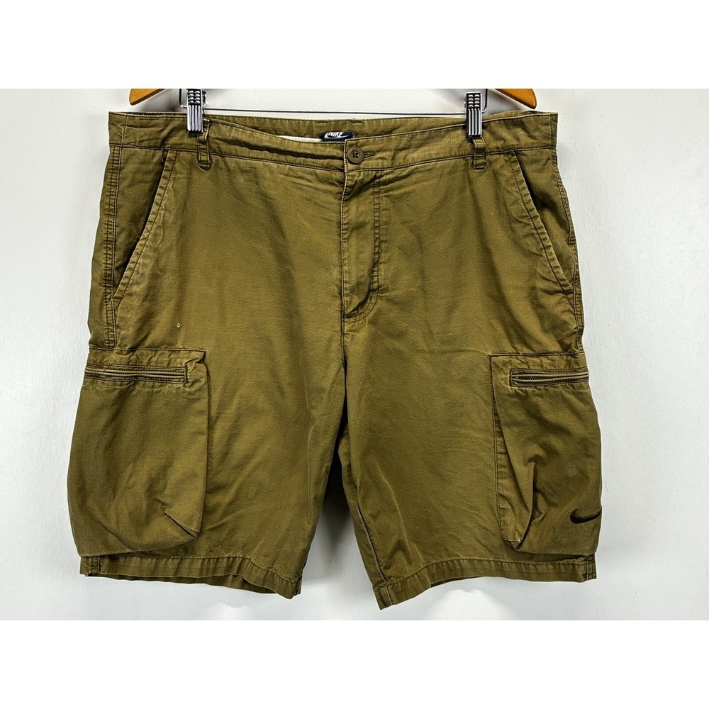 Nike Ripstop Cargo Shorts Mens 38 Green Embroidered Swoosh Blue Tag Skater Grung